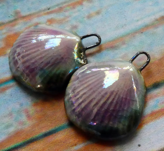 Ceramic Lustrous Scallop Shell Charms -Amethyst