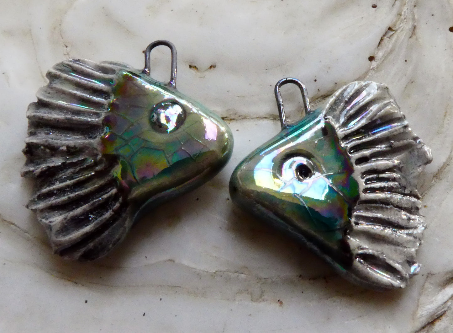 Ceramic Lustrous Angel Fish Earring Charms - Oriental Blue