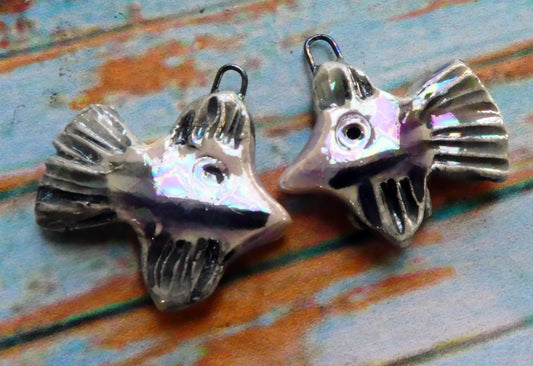 Ceramic Lustrous Ray Fish Earring Charms - Amethyst