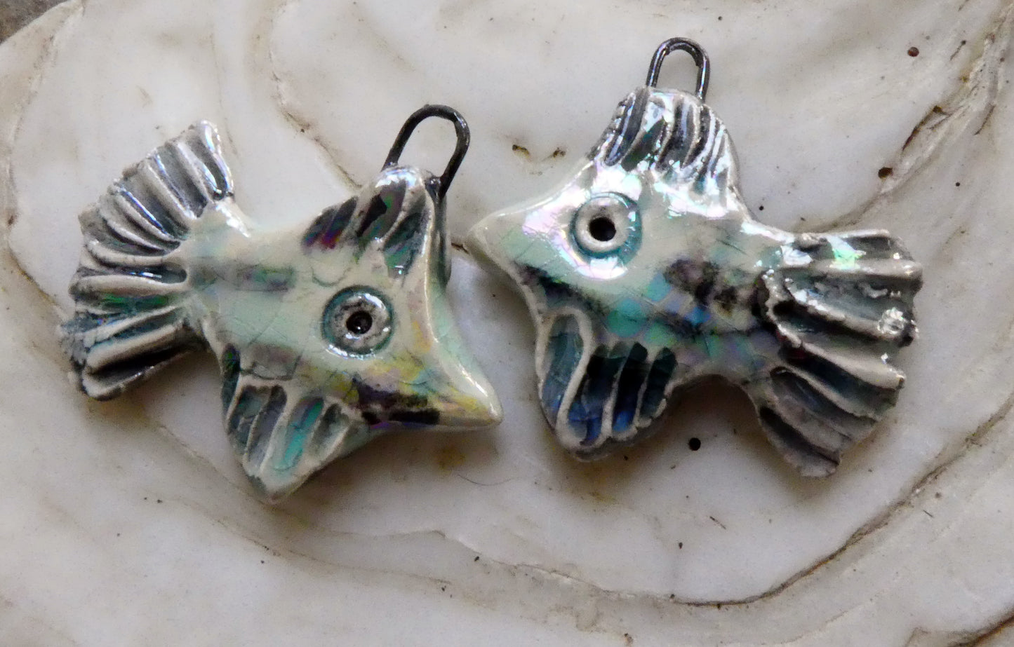 Ceramic Lustrous Ray Fish Earring Charms - China Sea