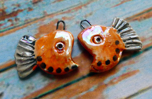 Ceramic Lustrous Curly Nose Fish Earring Charms - Mandarin