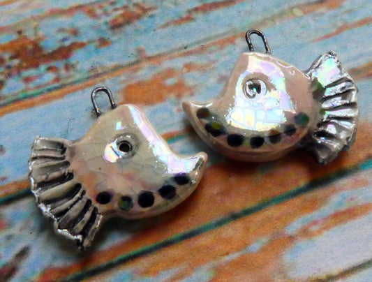 Ceramic Lustrous Curly Nose Fish Earring Charms - Orchid