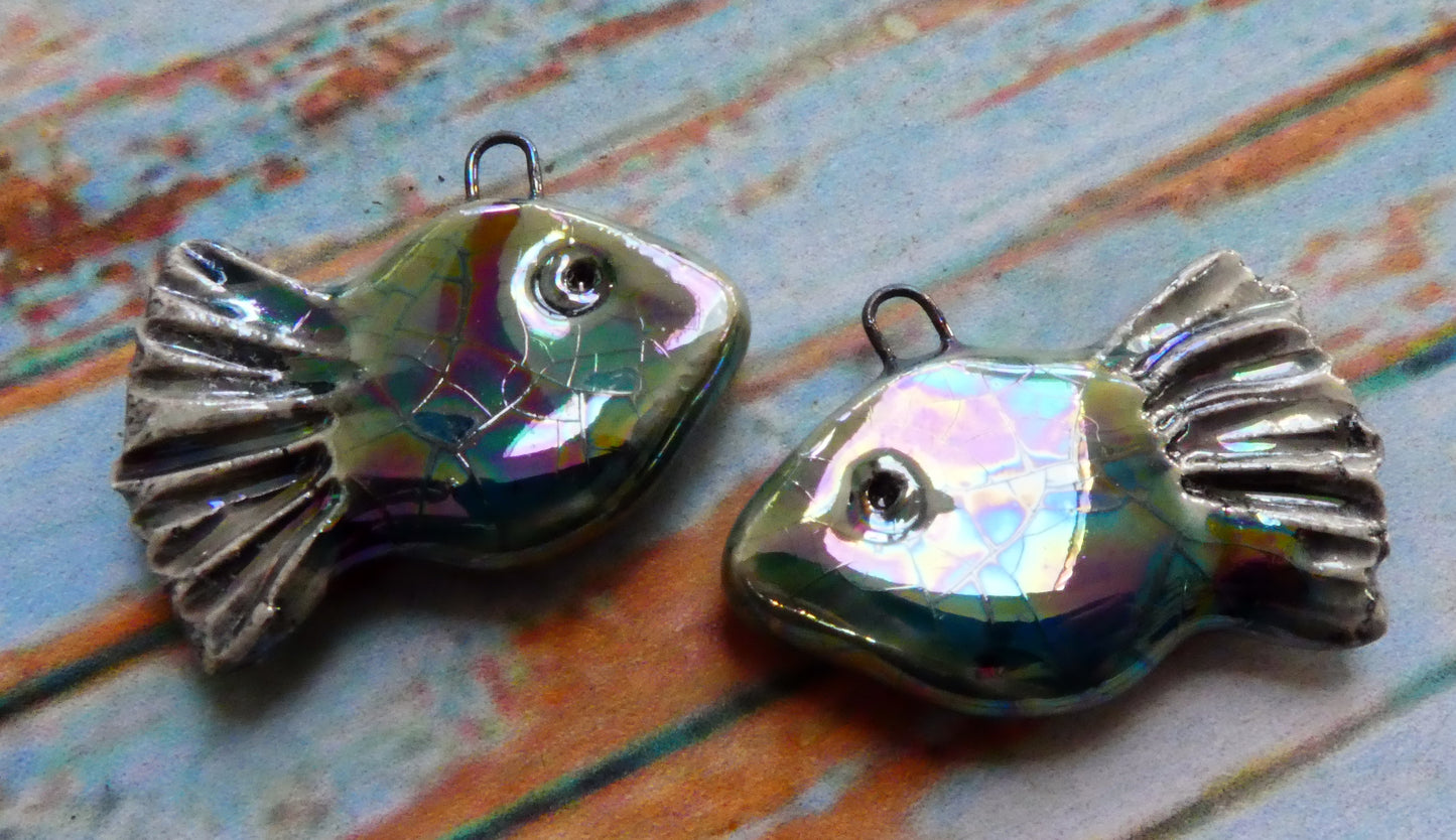Ceramic Lustrous Fish Earring Charms - Oriental Blue