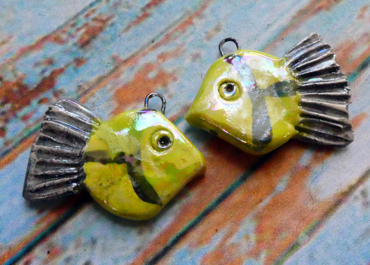 Ceramic Lustrous Fish Earring Charms - Chartreuse