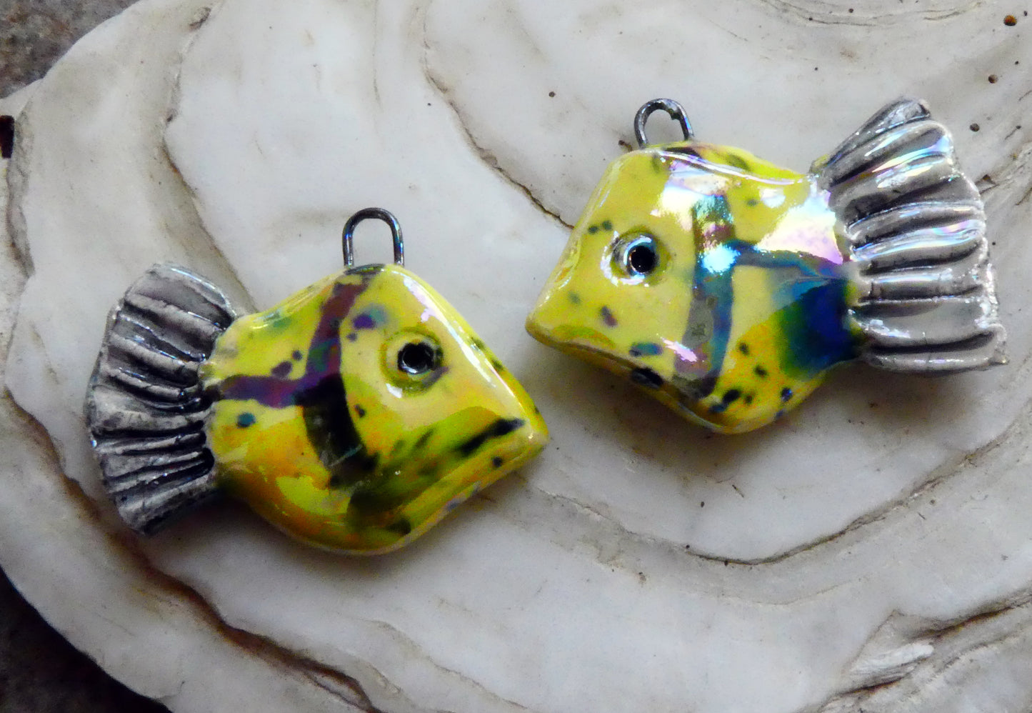 Ceramic Lustrous Fish Earring Charms - Mardi Gras