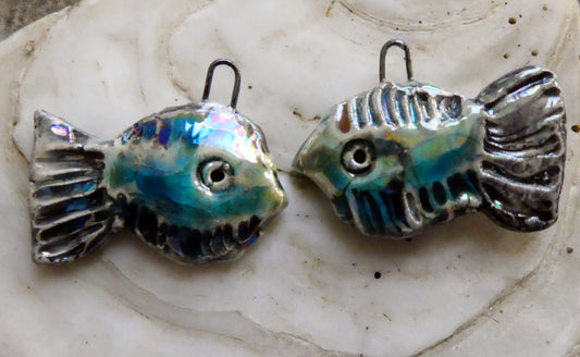 Ceramic Lustrous Anemone Fish Earring Charms - Egyptian Blue