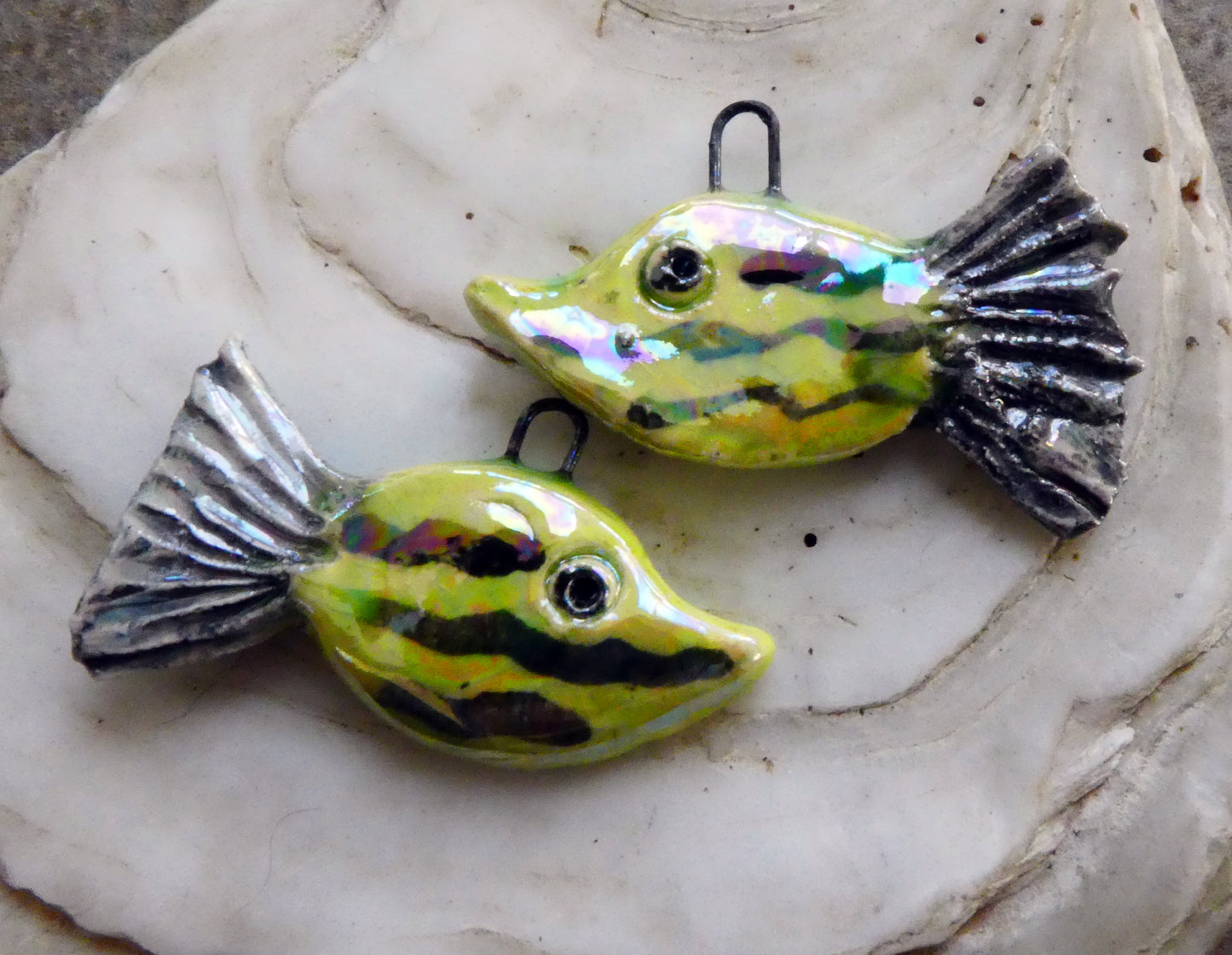 Ceramic Lustrous Long Nose Fish Earring Charms - Chartreuse #2