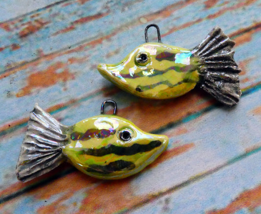 Ceramic Lustrous Long Nose Fish Earring Charms - Chartreuse #2