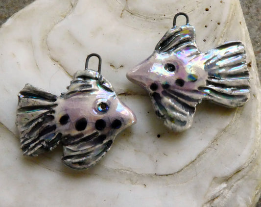 Ceramic Lustrous Frilly Fish Earring Charms - Amethyst