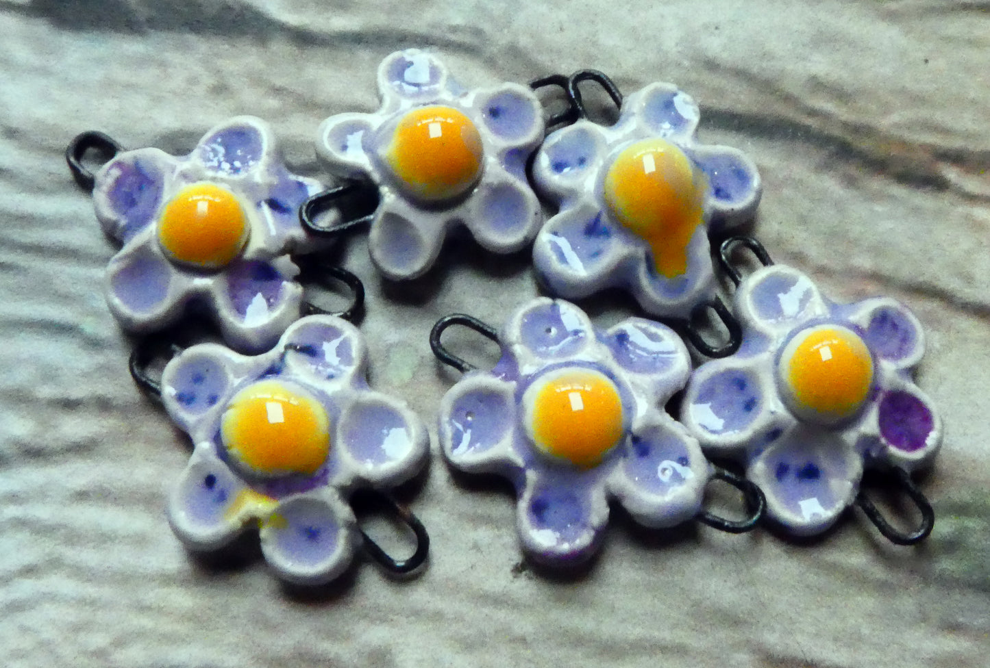 Ceramic Forget Me Not Earring Connectors - Purple Reign