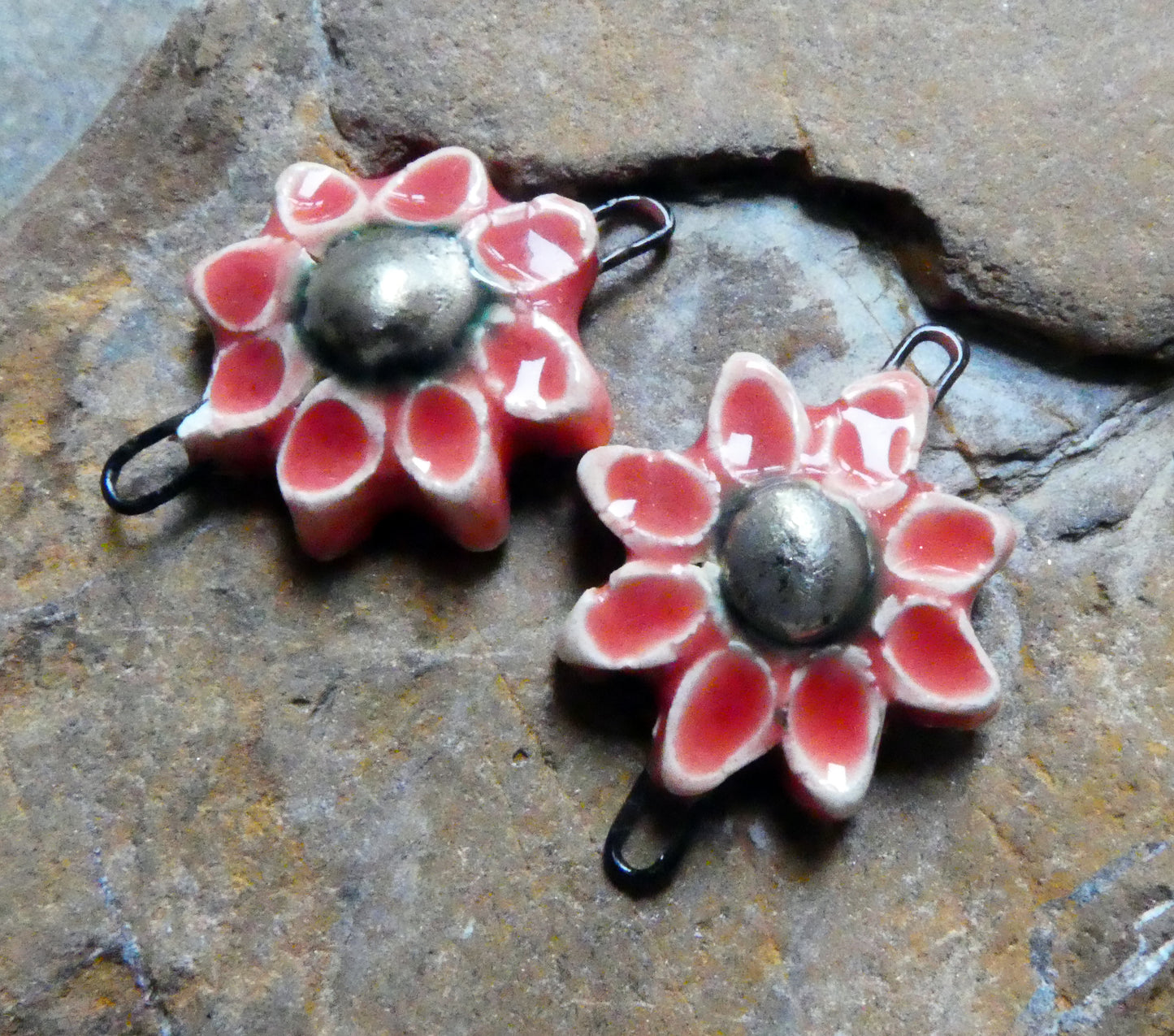 Ceramic Little Flower Earring Connectors - Watermelon