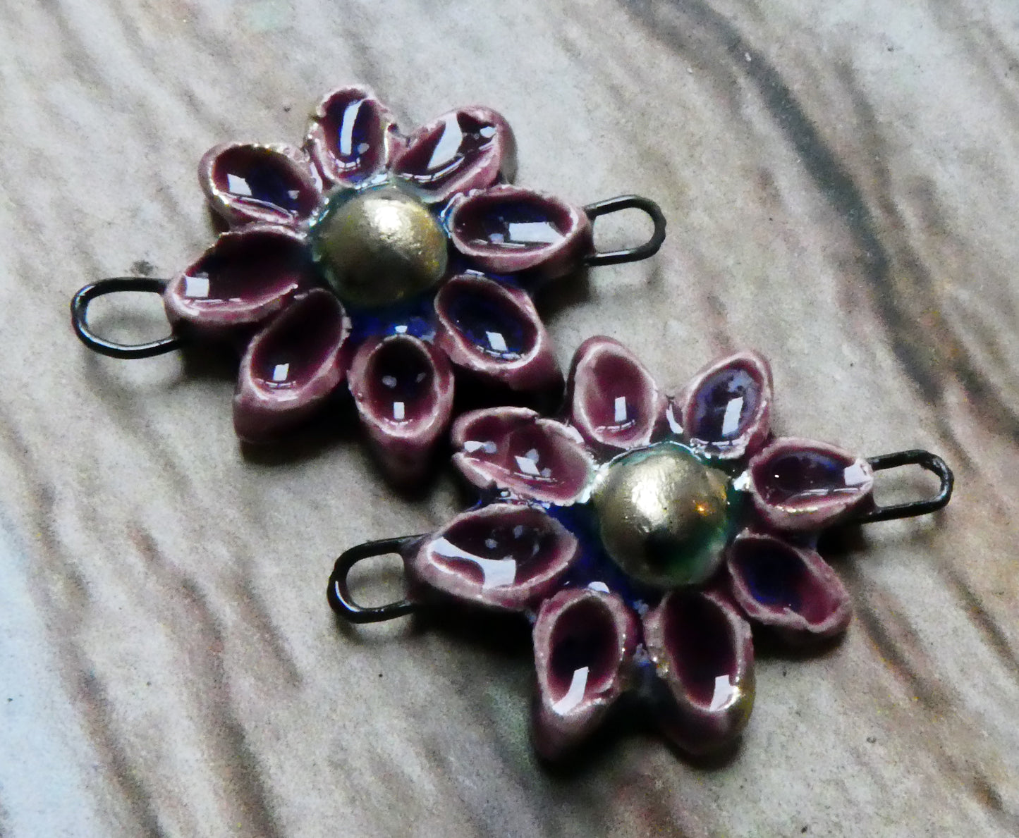 Ceramic Little Flower Earring Connectors - Plum Jelly