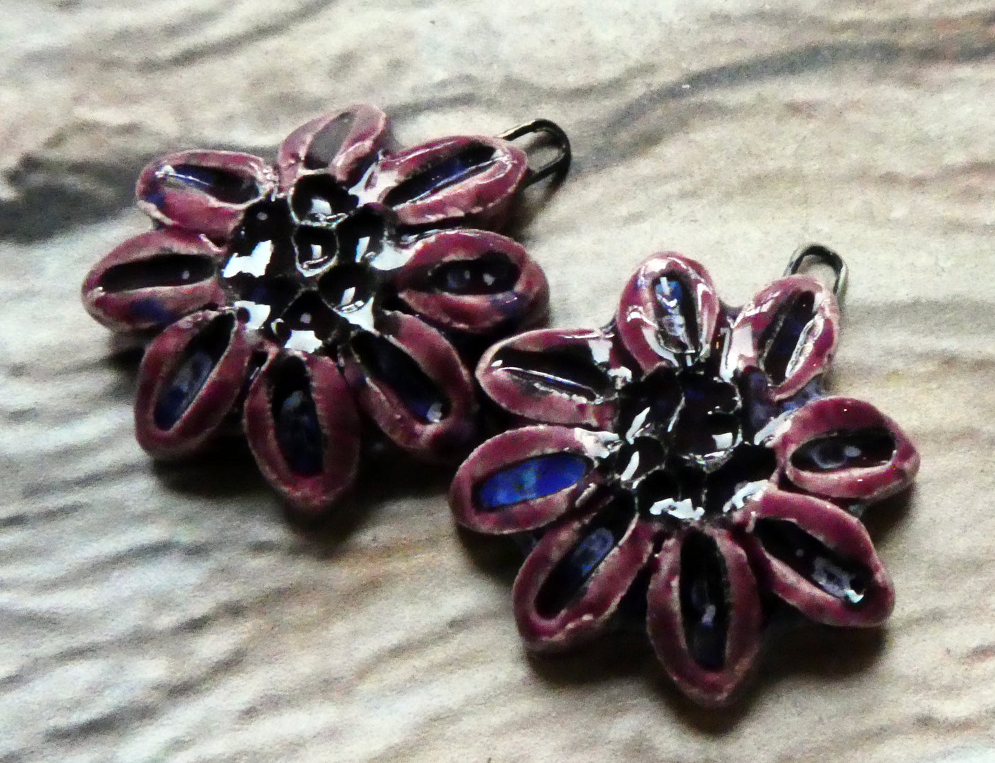 Ceramic Gazania Earring Charms - Plum Jelly