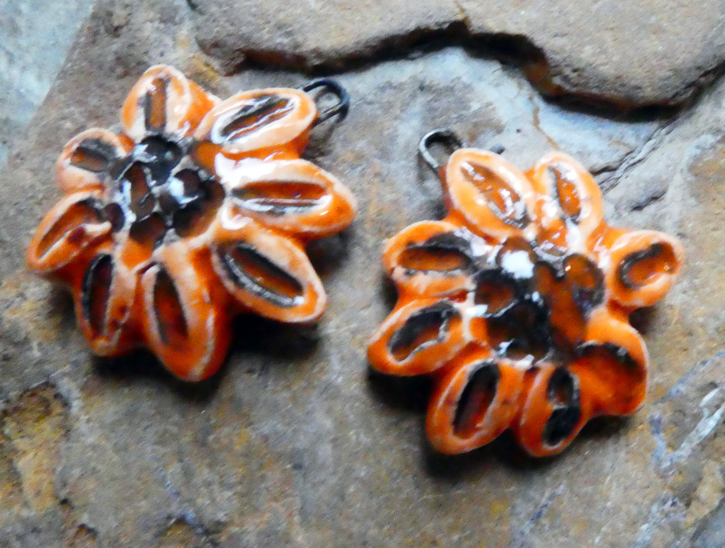 Ceramic Gazania Earring Charms - Wildfire