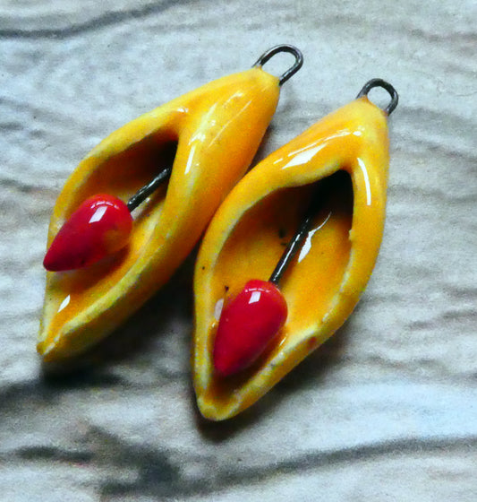 Ceramic Scoopy Flower Earring Charms - Yellow