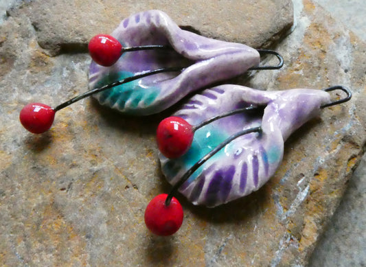 Ceramic Stamen Flower Earring Charms - Royal Amethyst