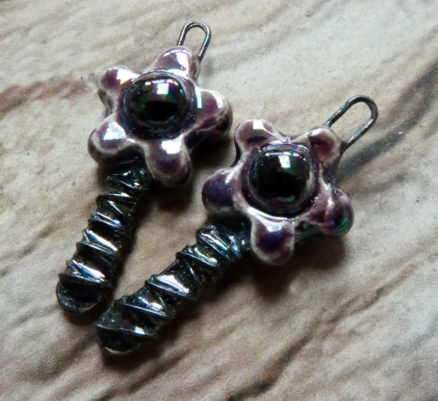 Ceramic Lustrous Wire Wrapped Flower Charms - Royal Fantasy
