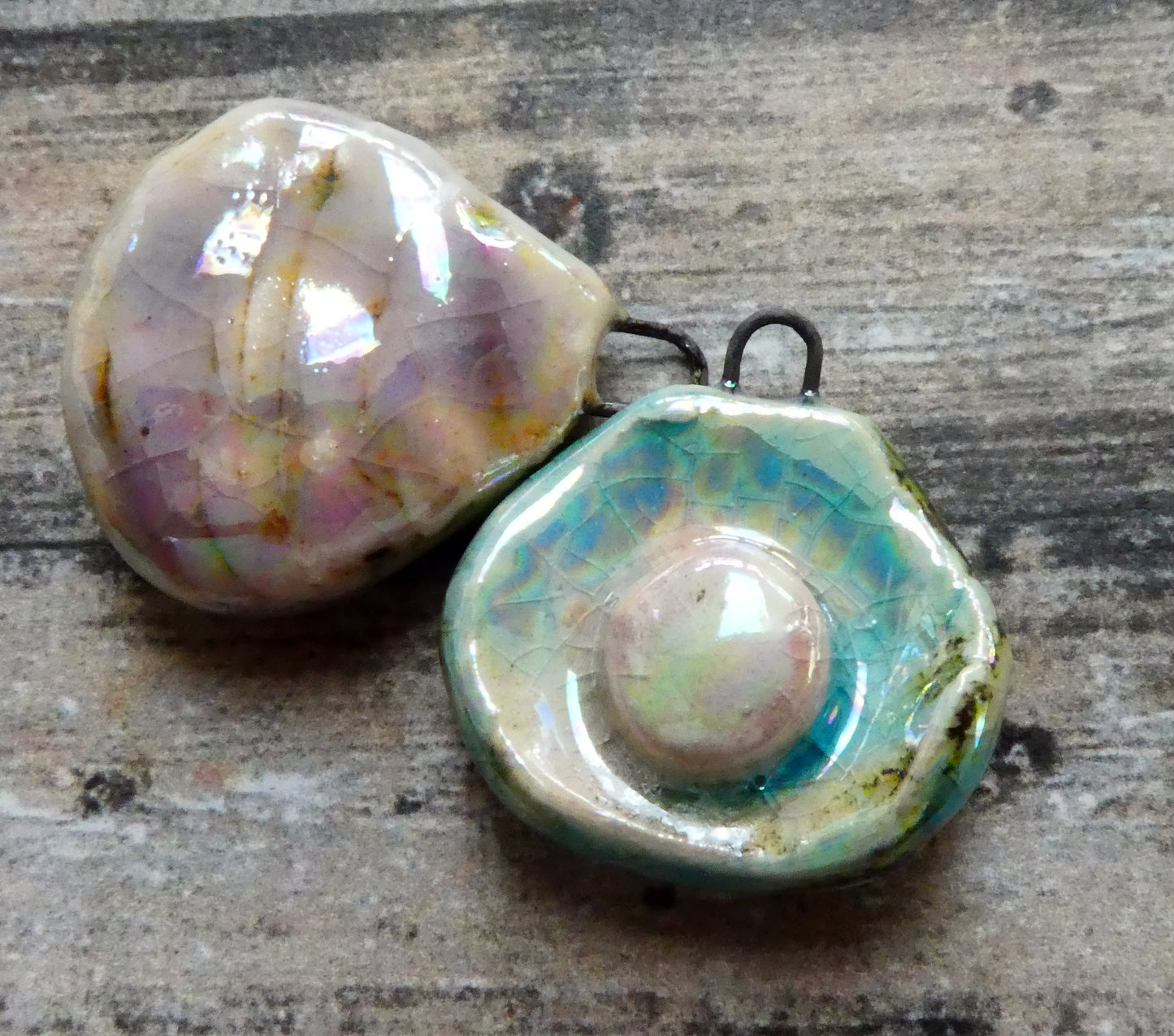 Ceramic Lustrous Layered Oyster Shell Charms -Amethyst