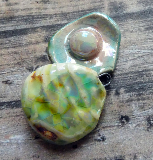 Ceramic Lustrous Layered Oyster Shell Charms -Egyptian Blue