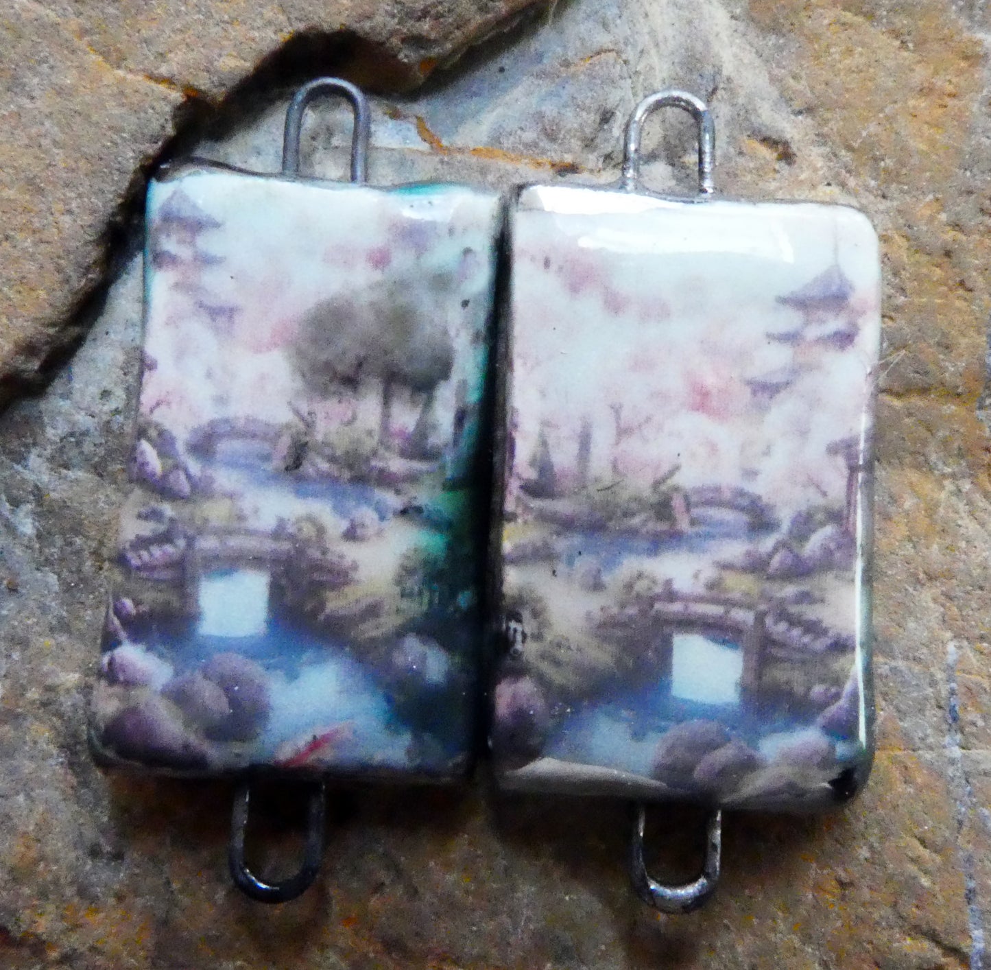 Ceramic Japanese Art Earring Connectors - #1