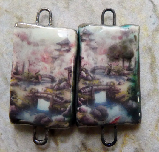 Ceramic Japanese Art Earring Connectors - #1