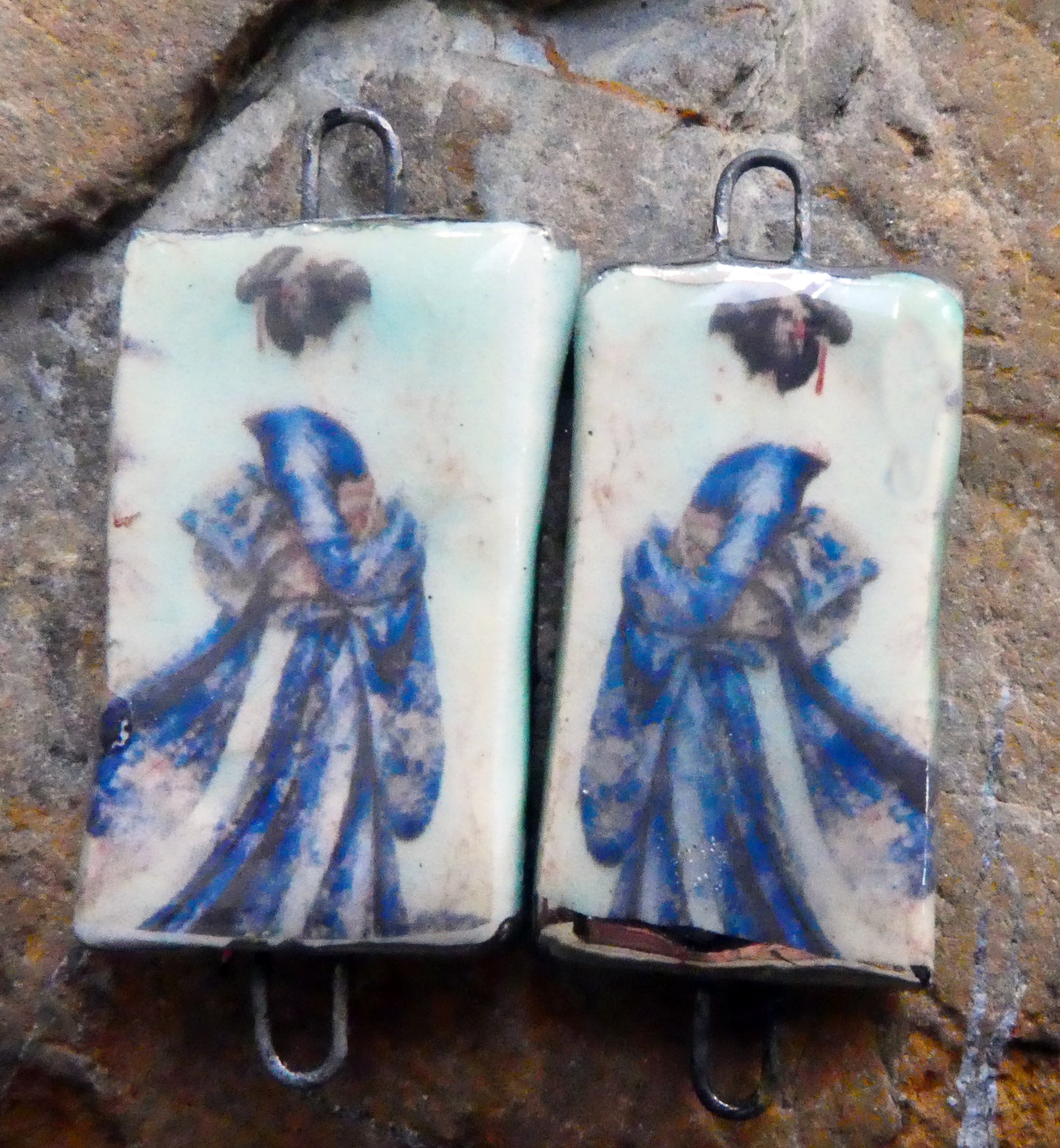 Ceramic Japanese Art Earring Connectors - #6