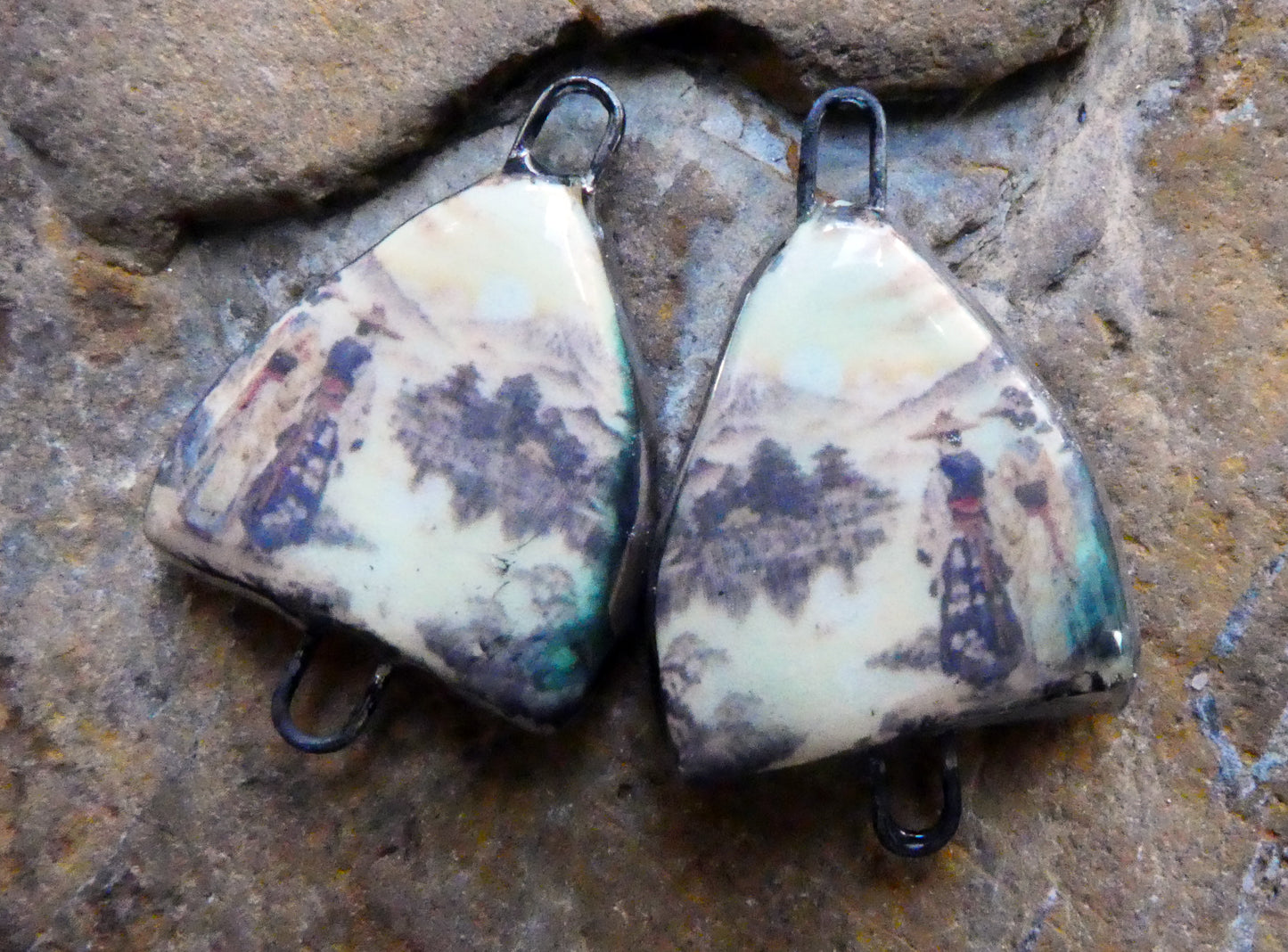 Ceramic Arch Japanese Art Earring Connectors - #3