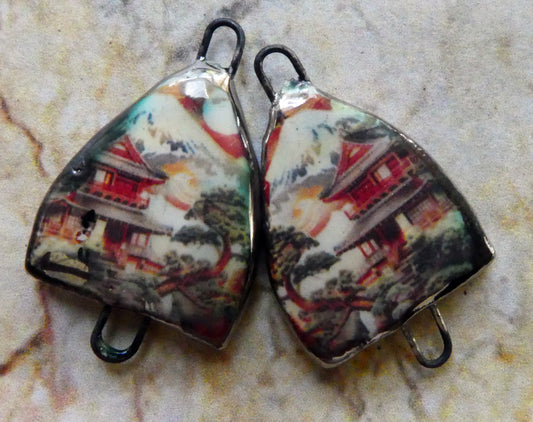 Ceramic Arch Japanese Art Earring Connectors - #5