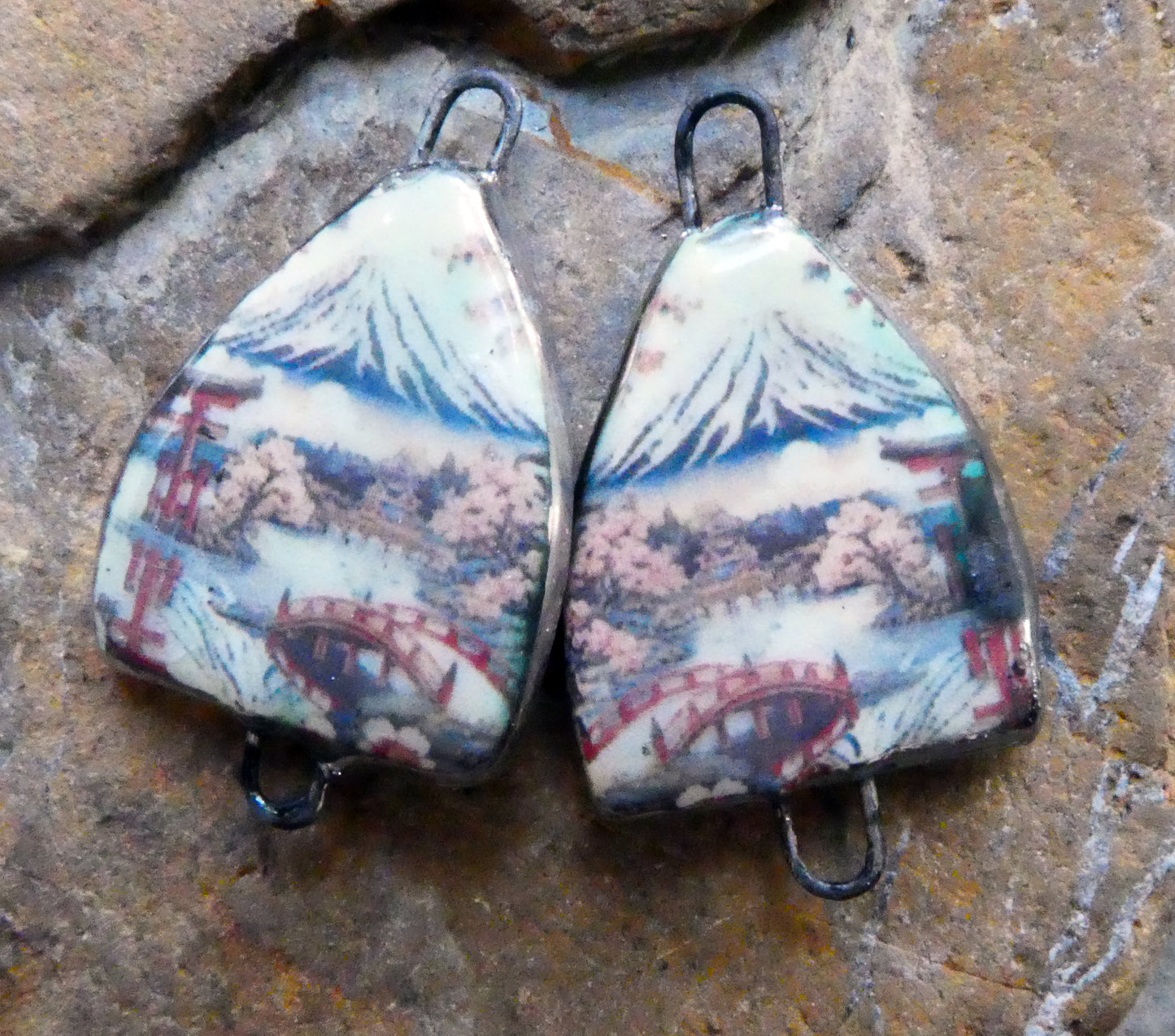 Ceramic Arch Japanese Art Earring Connectors - #6