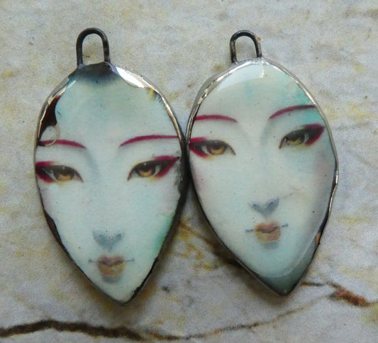 Ceramic Geisha Decal Face Charms -#2