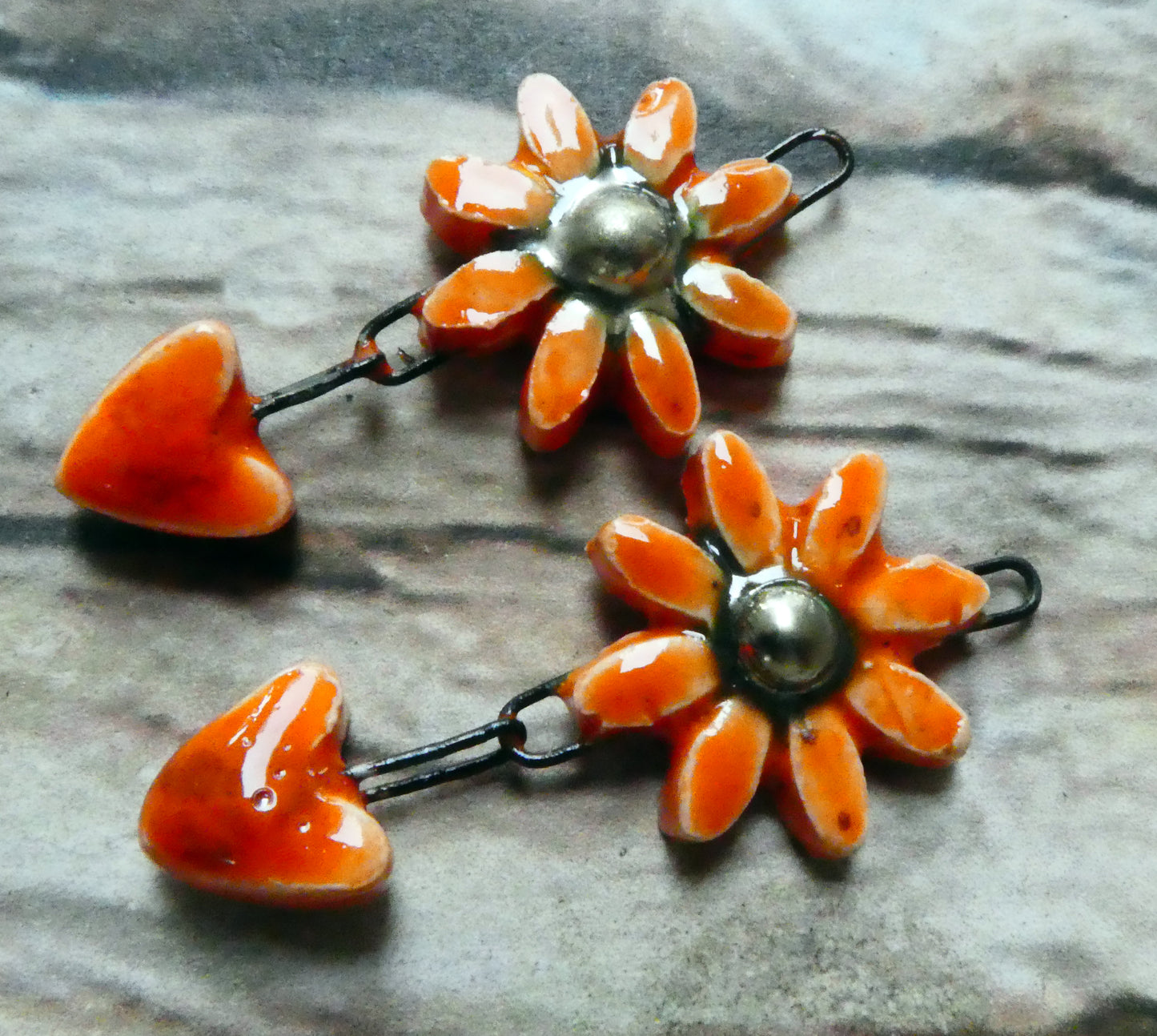 Ceramic Flower and Heart Dangles - Wildfire