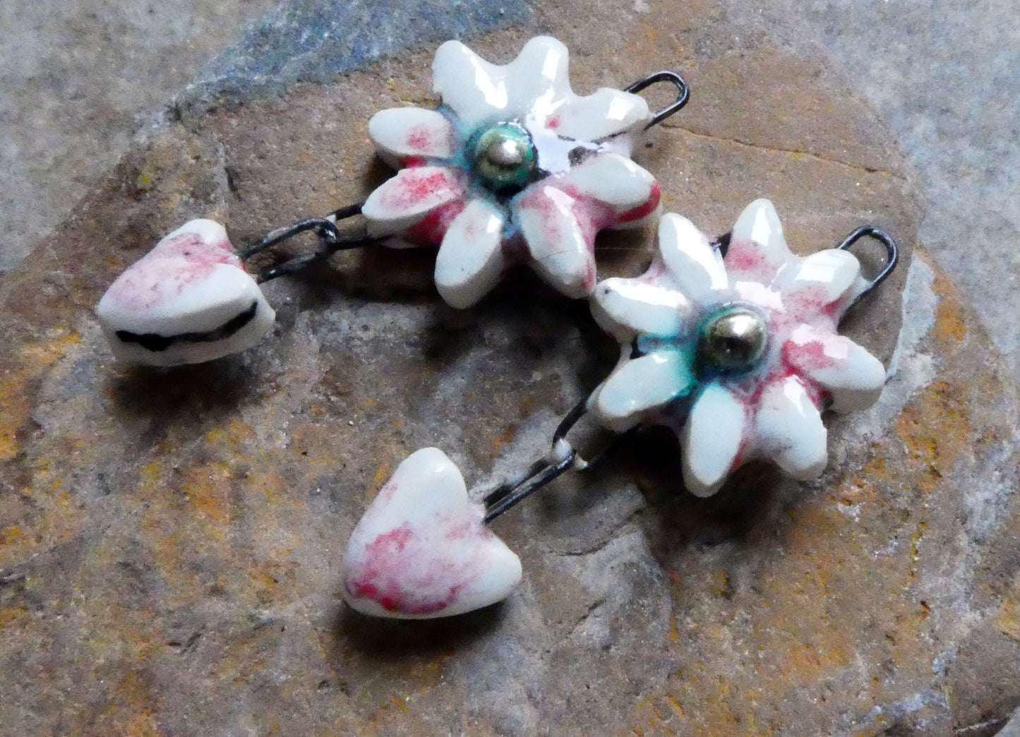 Ceramic Flower and Heart Dangles - Poppy Fields