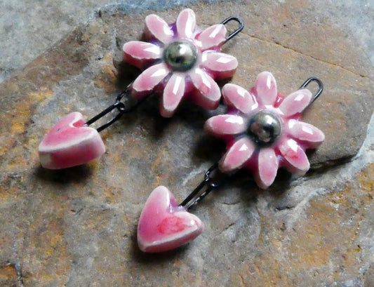 Ceramic Flower and Heart Dangles - Berry Tart