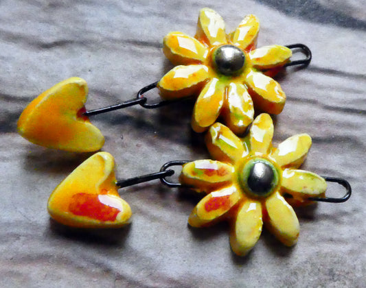 Ceramic Flower and Heart Dangles - Sassy Orange
