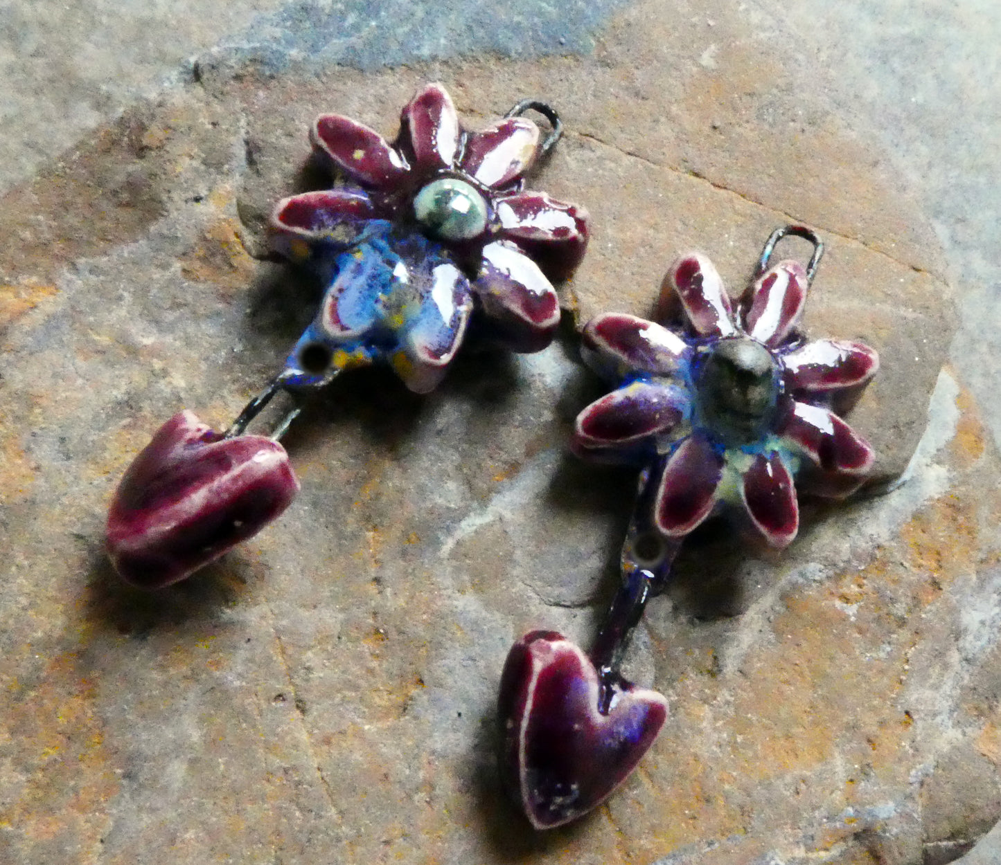 Ceramic Flower and Heart Dangles - Sailors Delight