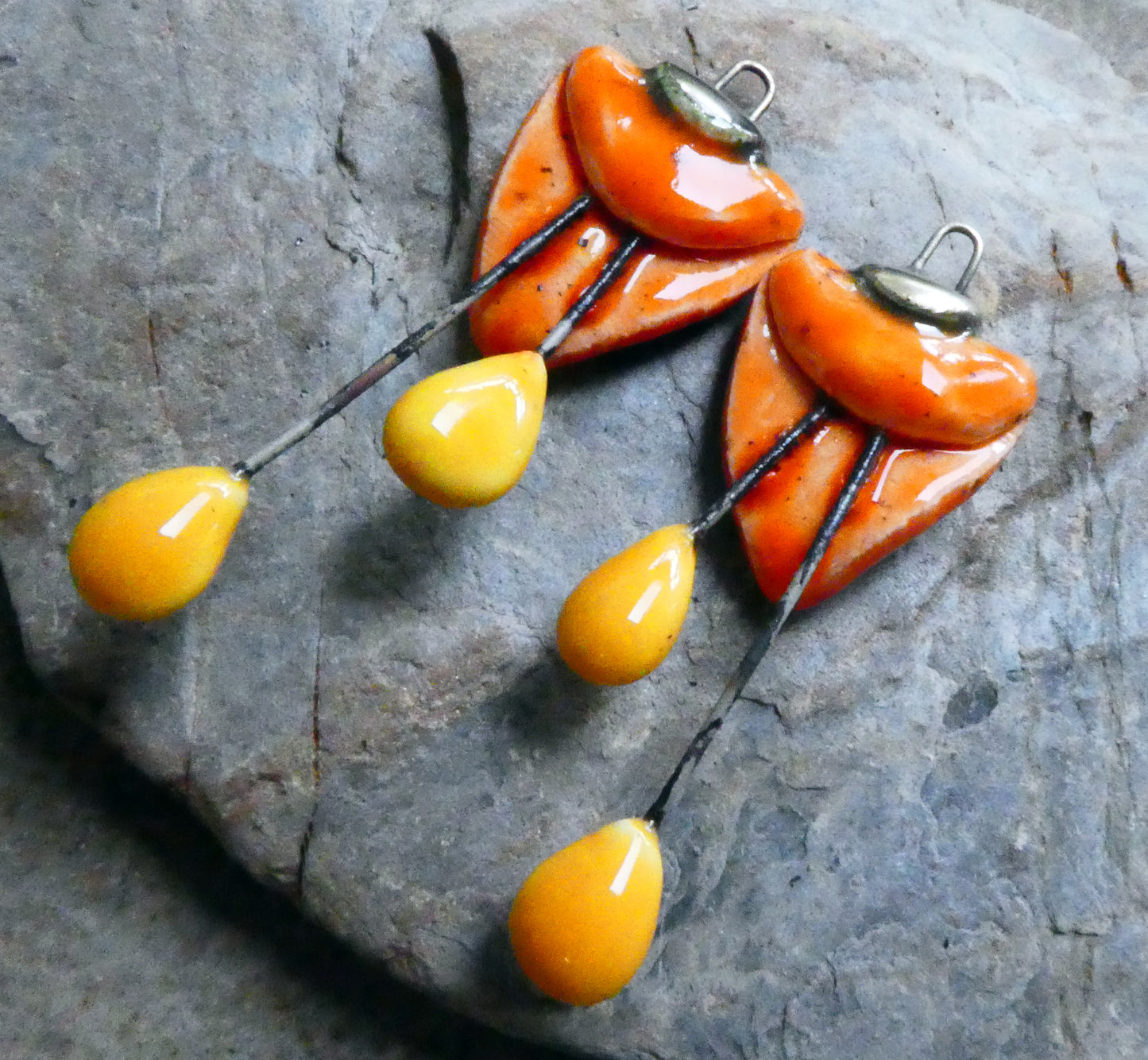 Ceramic Folded Flower Dangles - Wildfire
