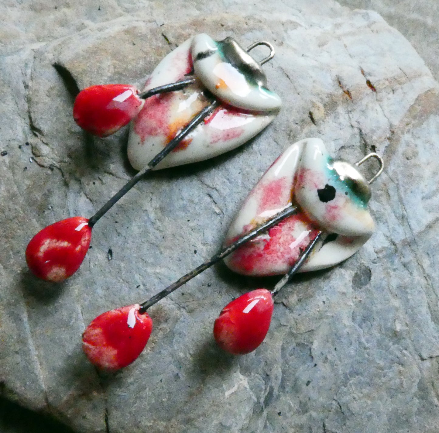 Ceramic Folded Flower Dangles - Poppy Fields