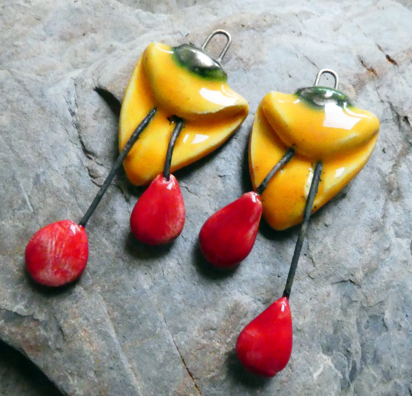 Ceramic Folded Flower Dangles - Yellow
