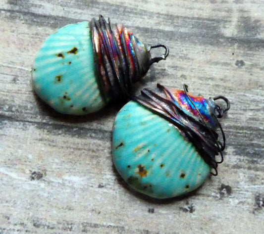 Ceramic Wire Wrapped Shell Charms - Blue Guppy