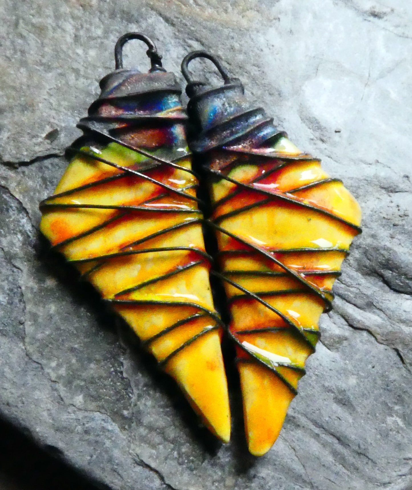 Ceramic Wire Wrapped Stone Cut Charms - Sassy Orange