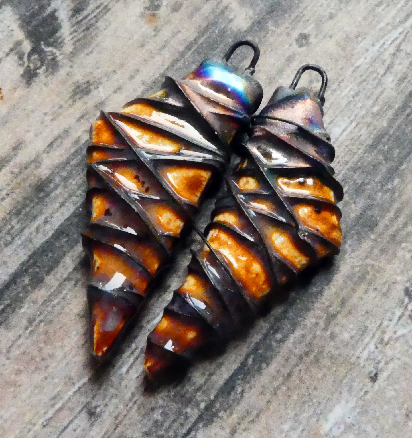 Ceramic Wire Wrapped Stone Cut Charms - Amber Ash