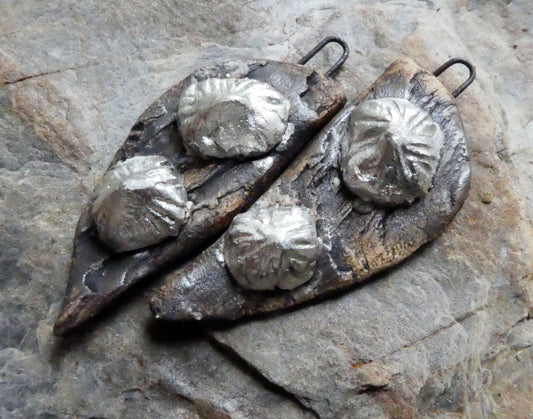 Ceramic Driftwood Shards with Limpets Earring Charms - Fine Silver