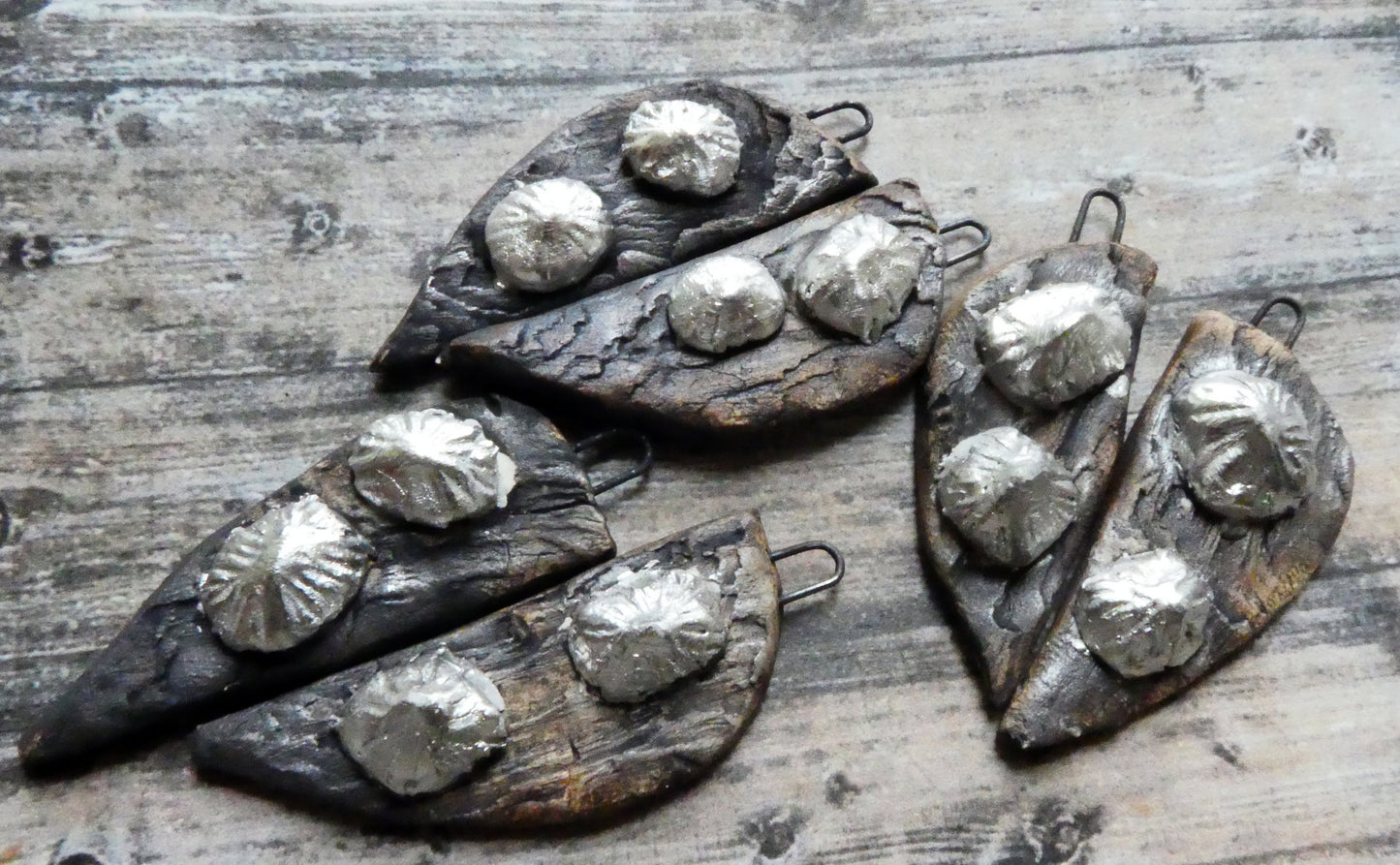 Ceramic Driftwood Shards with Limpets Earring Charms - Fine Silver