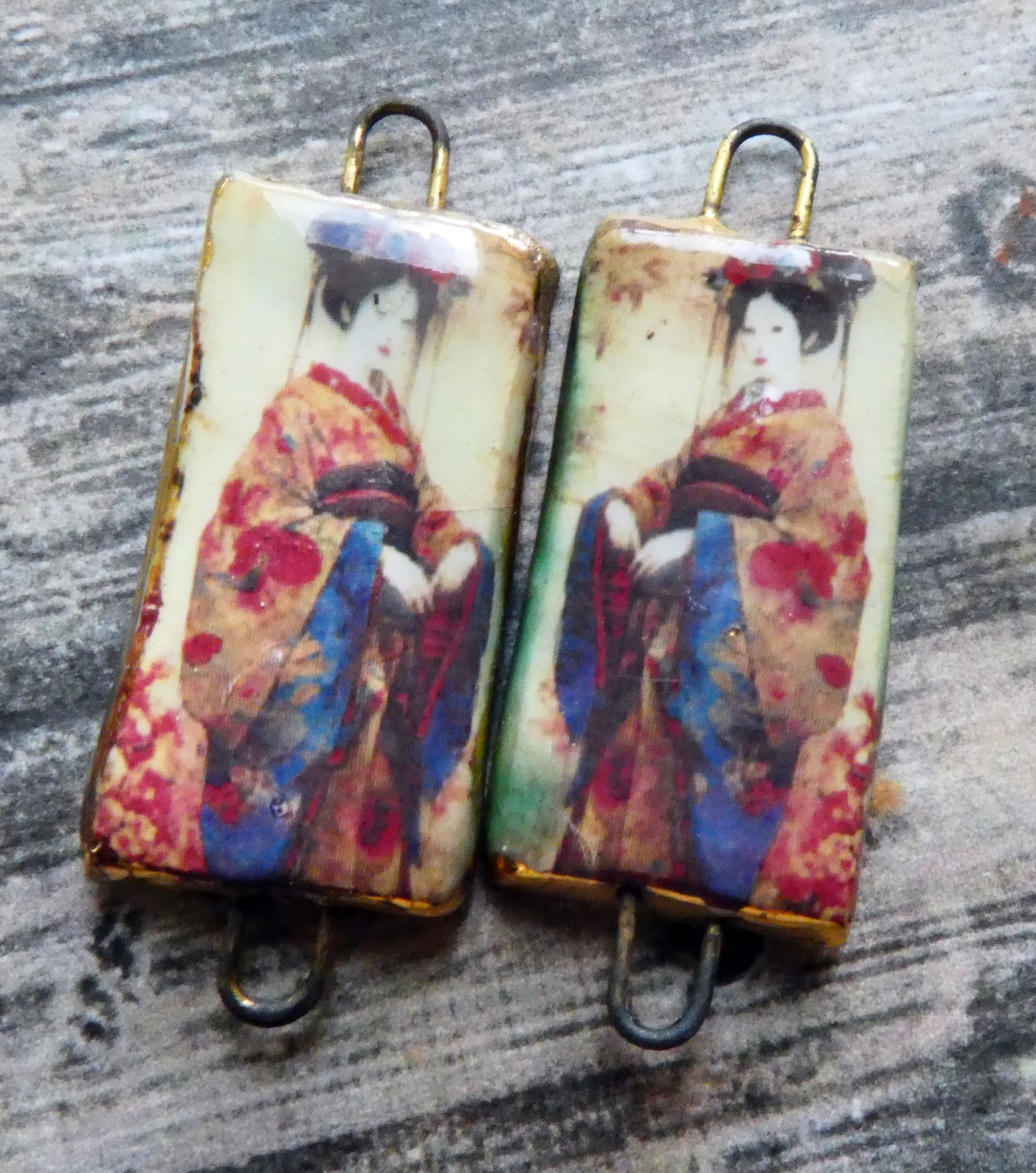 Ceramic Japanese Art Earring Connectors - #4