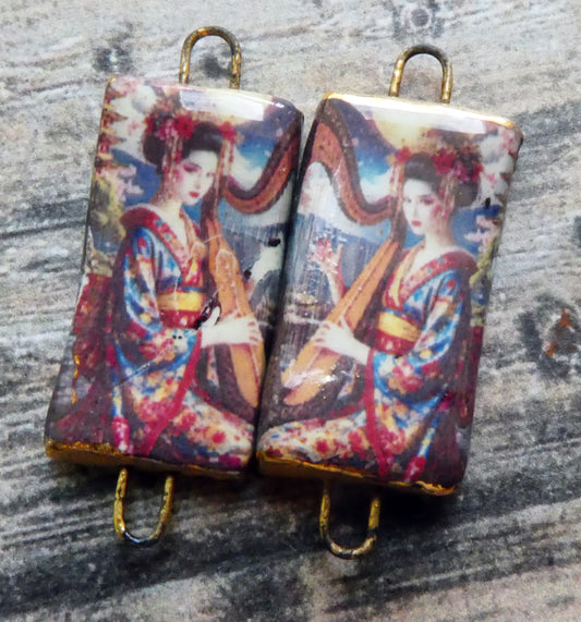 Ceramic Japanese Art Earring Connectors - #7