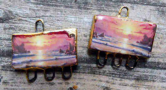 Ceramic Beach Scene Earring Connectors - #3