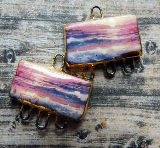 Ceramic Beach Scene Earring Connectors - #4