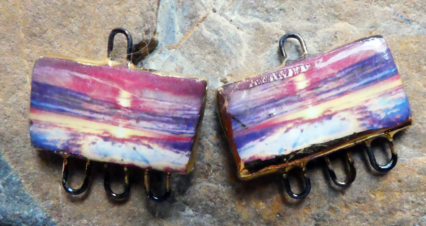 Ceramic Beach Scene Earring Connectors - #5