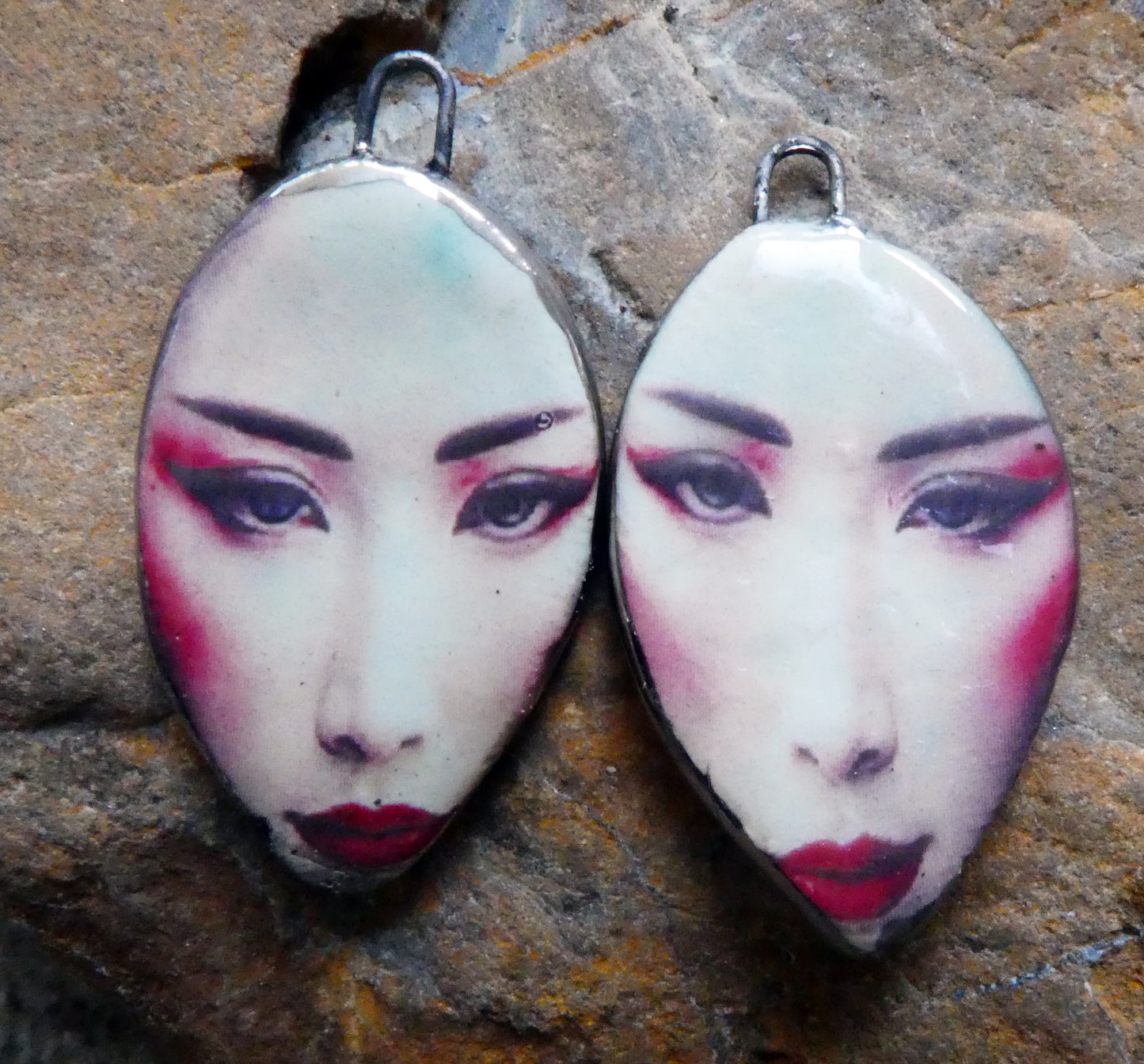 Ceramic Geisha Decal Face Charms -#5
