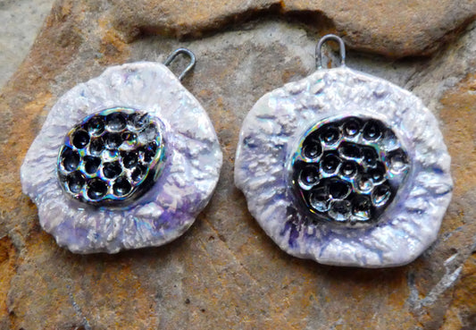 Ceramic Lustrous Feathery Flower Earring Charms - Purple Reign